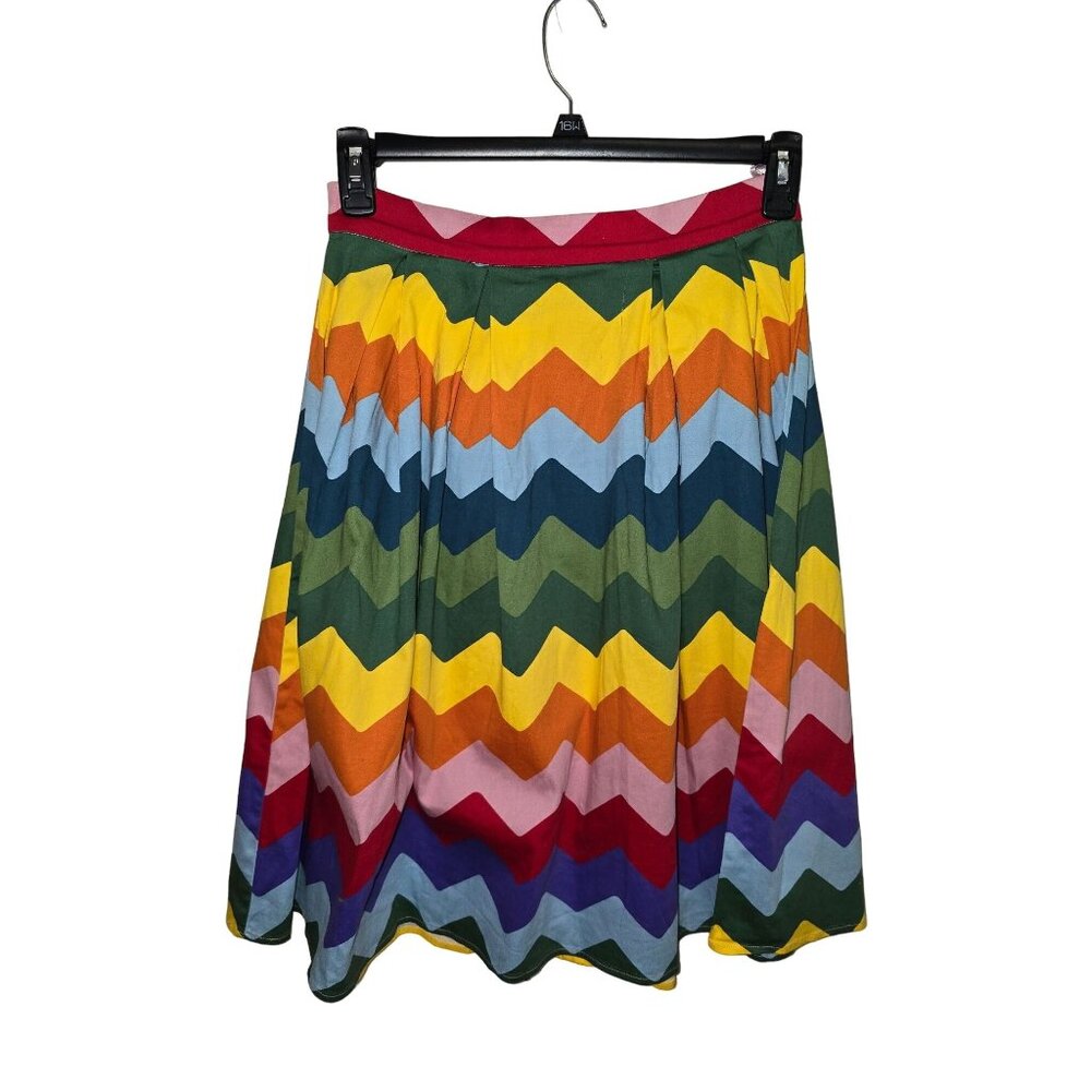 ModCloth Collectif Women's Chevron Print Skirt‎ UK 12 US 8 Rainbow Stripe